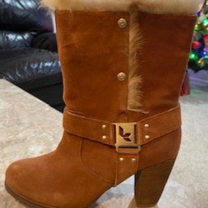 Koolaburra suede and real fur heeled boots, US 8
